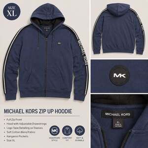 Michael Kors Men's Logo Tape Cotton Blend Full Zip Hoodie